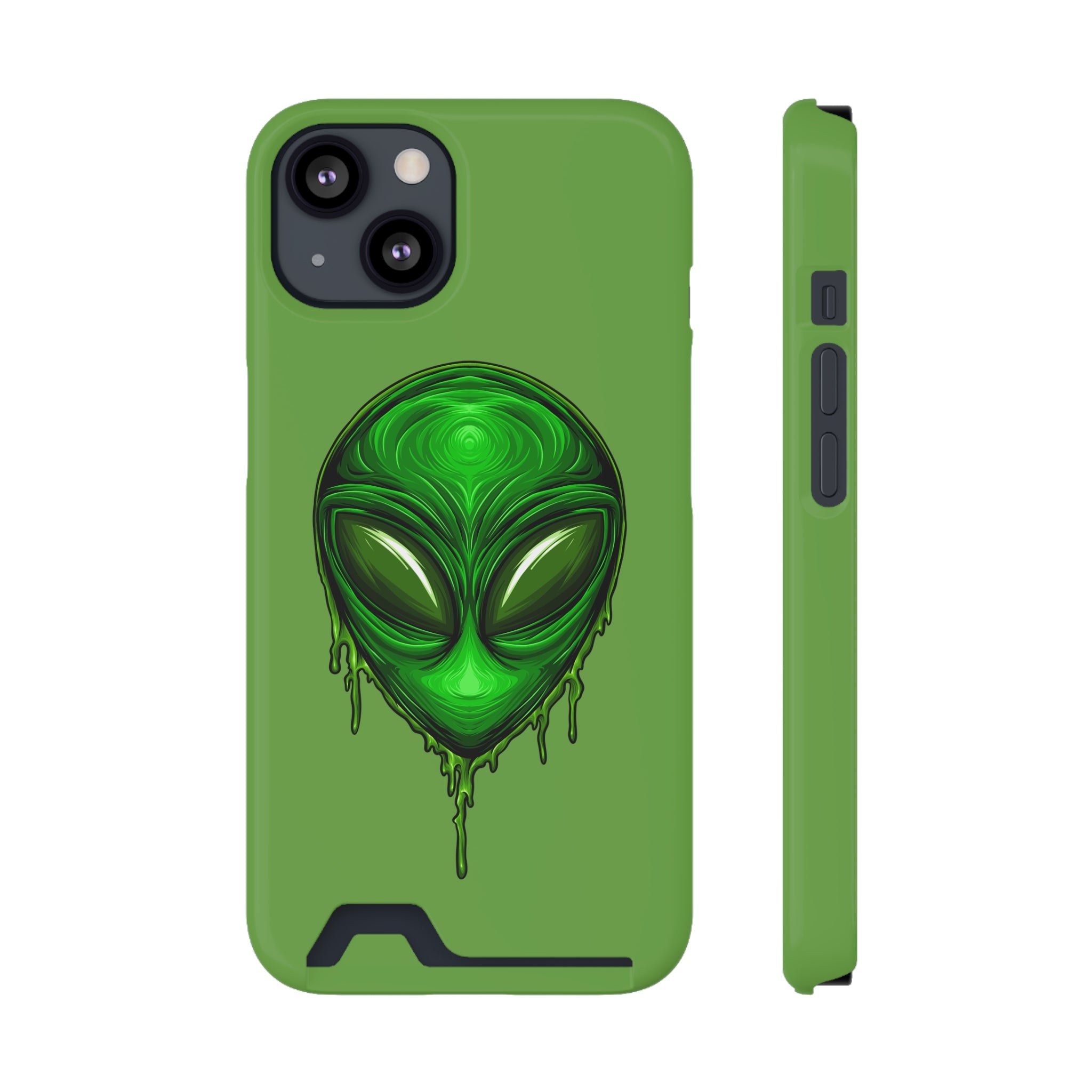 Green Alien Phone Case With Card Holder